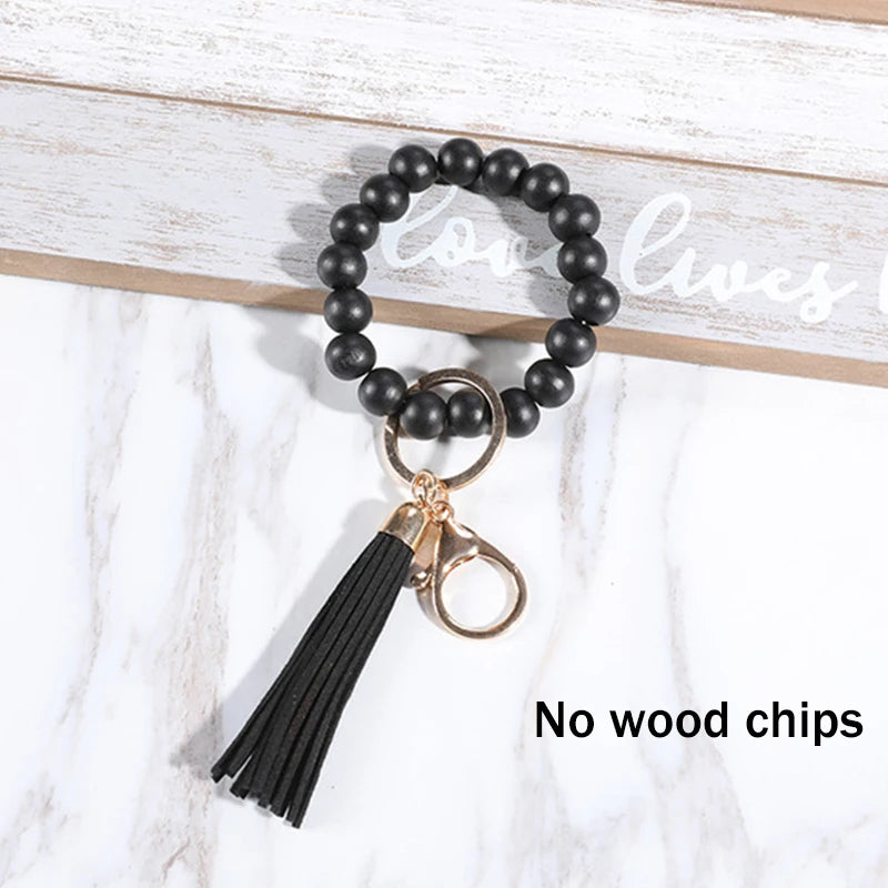 Silicone Keychain For Keys Tassel Wood Beads Bracelet Keyring For Women Accessories Multicolor Keychain Wholesale Hot Sale 2022