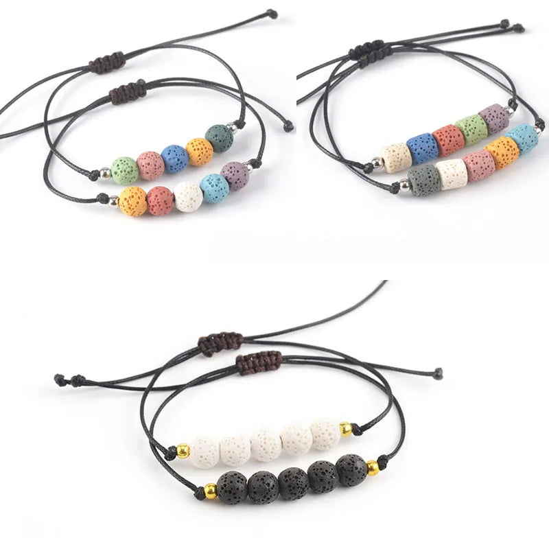 Hemasa Lava Beads Mixed colors minimalist bracelet Natural Volcanic Stone Adjustable Stretch Bracelet&Bangle Jewelry