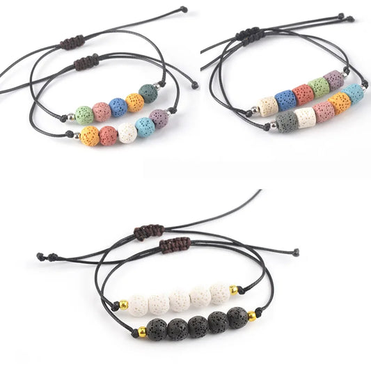 Hemasa Lava Beads Mixed colors minimalist bracelet Natural Volcanic Stone Adjustable Stretch Bracelet&Bangle Jewelry