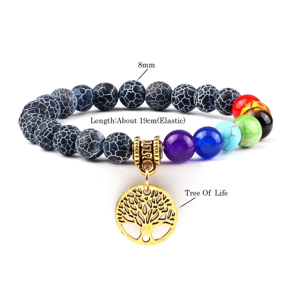 Hot 7 Chakra Healing Bead Bracelet Natural Stone Tree of Life Thread Tibetan Buddhist Charm Bracelet Bangles Women Men Jewelry