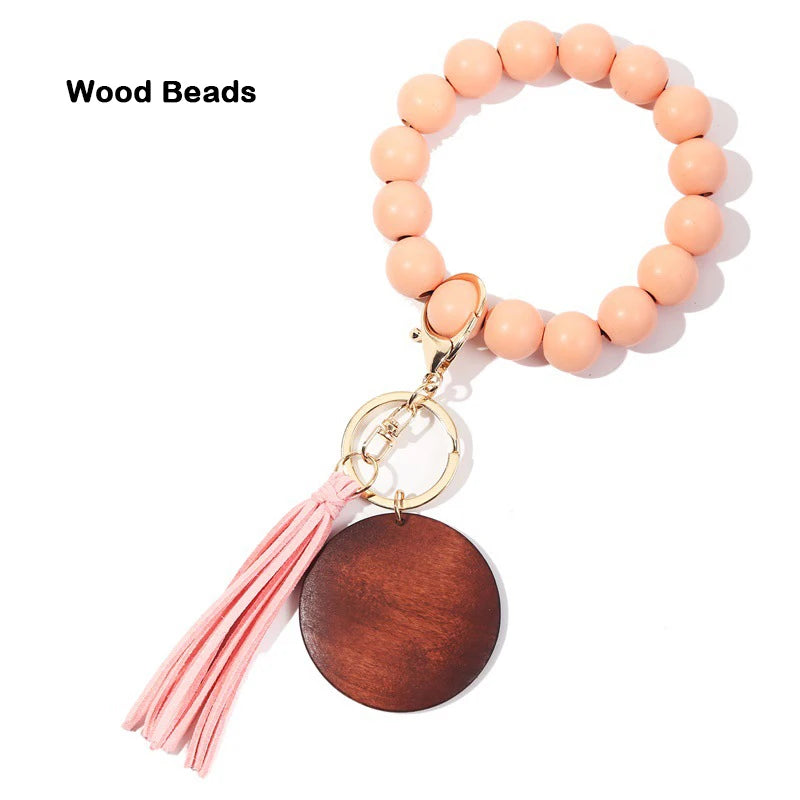 Silicone Keychain For Keys Tassel Wood Beads Bracelet Keyring For Women Accessories Multicolor Keychain Wholesale Hot Sale 2022