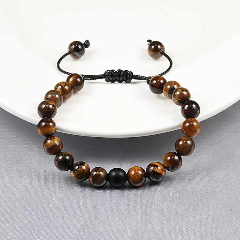 Classic Black White Beaded Bracelet Trendy Braided Rope Natural Lava Stone Adjustable Charm Yoga Bracelets Jewelry For Women Men