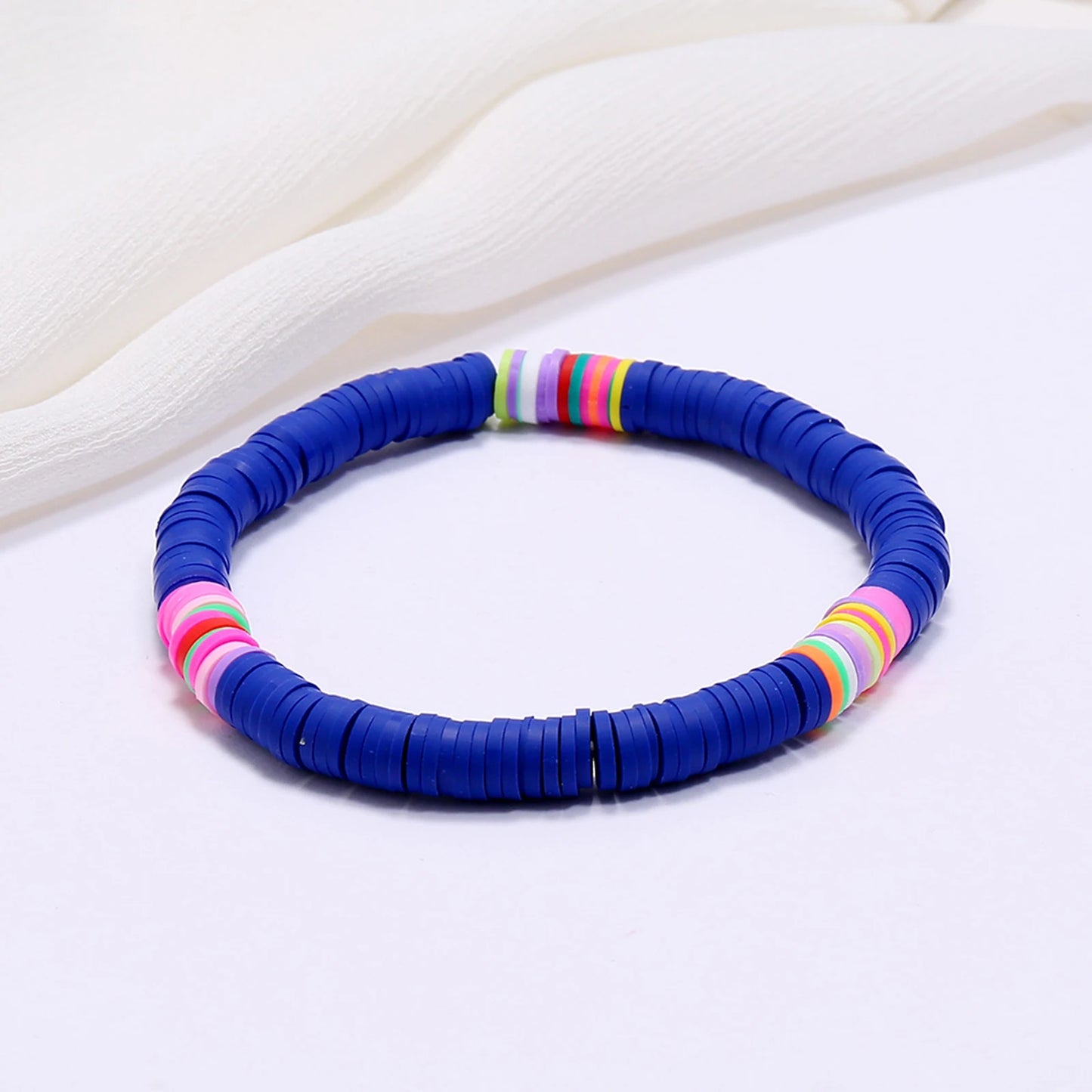 Multicolor Polymer Clay Bohemia Dainty Bracelets For Women Delicate Bracelets Beaded Round 18cm(7 1/8") long, 1 Piece