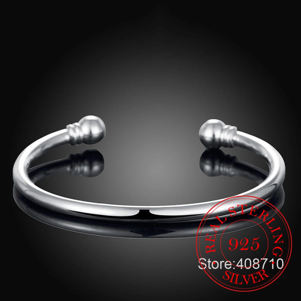 Men's New Jewelry 925 Silver Open Cuff Bracelets Homme Simple Double Beads Bangles Bracelet For Women Wedding Jewelry Gifts