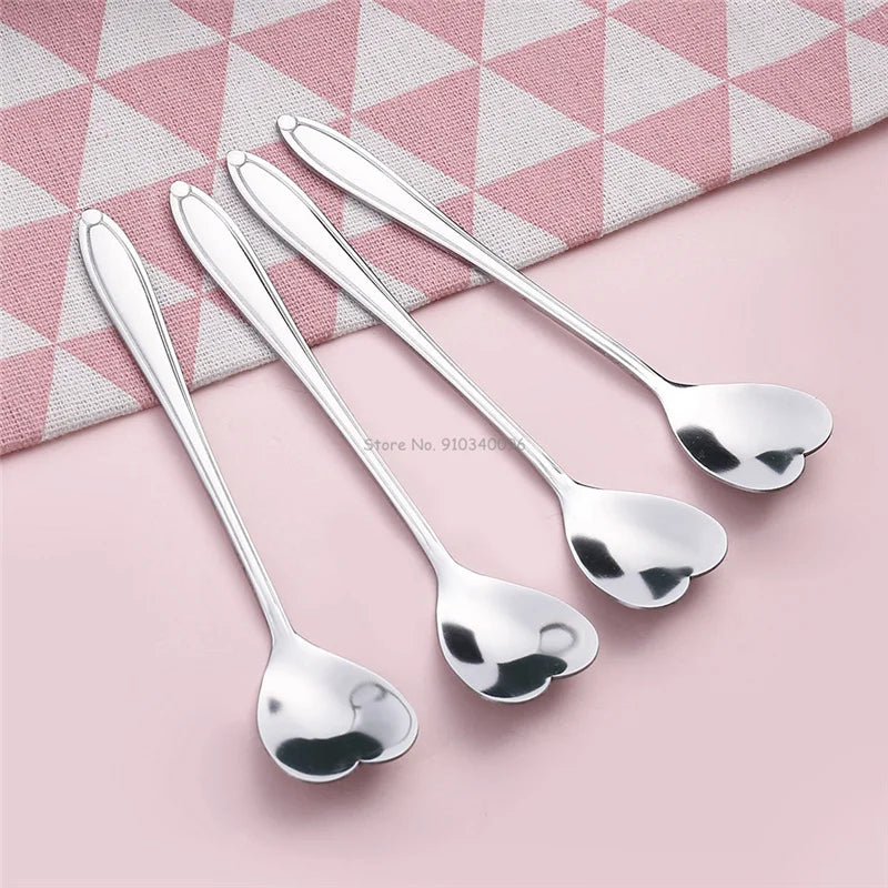 4Pcs Heart Shape Coffee Spoon Dessert Sugar Stirring Spoons Teaspoon Dinnerware Stainless Steel Kitchen Accessories