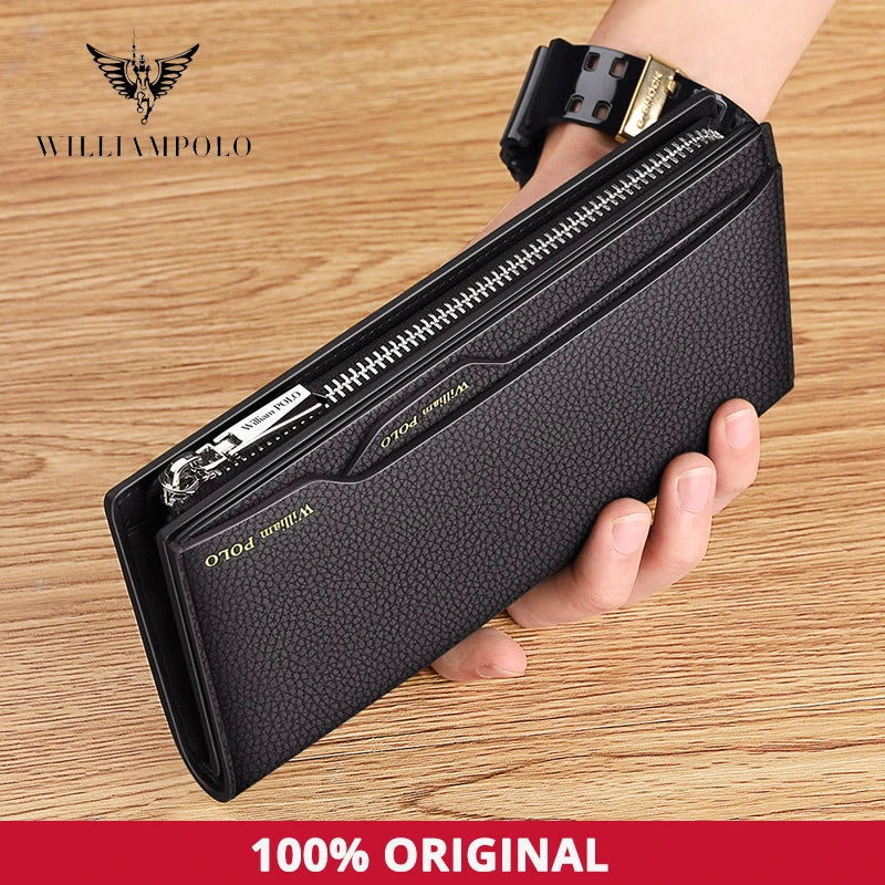 Hemasa Long Wallet Men Clutch Bag With Strap Leather Men's Phone Credit Card Luxury Removable Card Holder Wallet