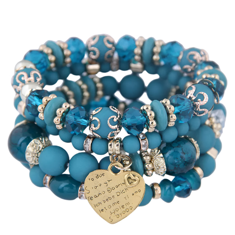 Hemasa Heart Charm Beads Bracelets Set Women Lava Stone Multilayer Bohemia Bracelet Resin Beads Bracelets For Women