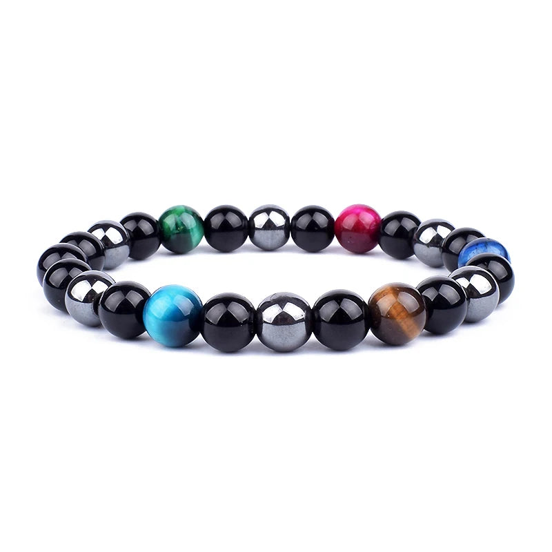 Heamasa Natural Black Obsidian Hematite Tiger Eye Beads Bracelets