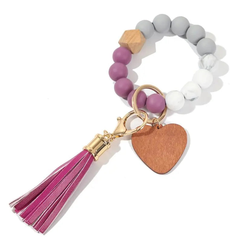 Silicone Keychain with Safe Card Picker Rainbow Color Silicone Beads Women Keyrings Barcelet Fashion Keychains For Keys Bag Car