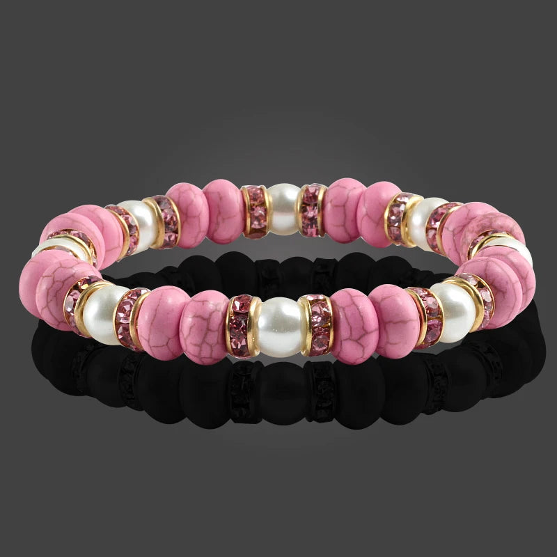 Multicolors Charm Women Beads Bracelets White Crystal Natural Stone Stretch Bracelet Pearl Yoga Jewelry Friendship Gift pulseira