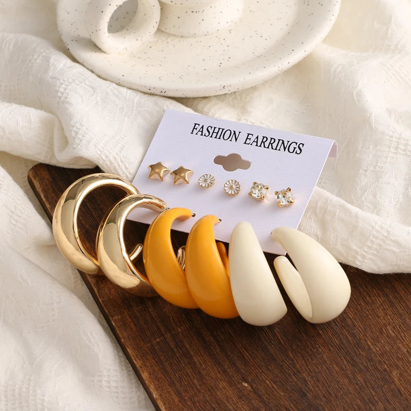 Hemasa Gold Color Pearl Acrylic   Drop Earrings Set For Women