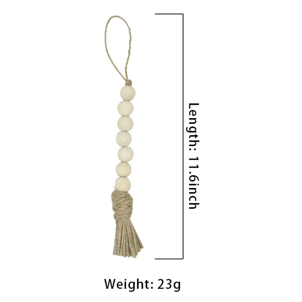 Handmade Wood Bead Garland With Jute Tassel Rustic Wooden Home Decoration Garlands For Rattan Macrame Wall Hanging Boho Gift