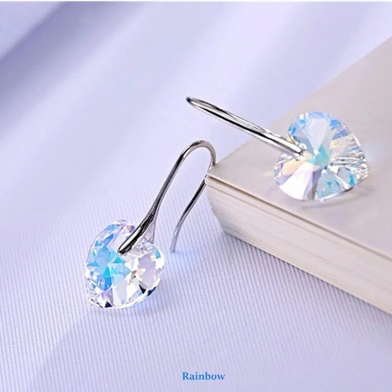 Fashion Drop Earrings Hanging Hearts Crystals for Women Party Hot Silver Color Ear Jewelry Friends Gift