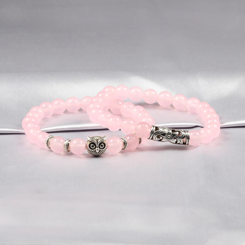 2pcs/set Owl Bracelet Blue Pine Beads Bracelets Classic Natural Lava Stone Bead Bangles Charm Men Pulseras Mujer Bijoux Armband