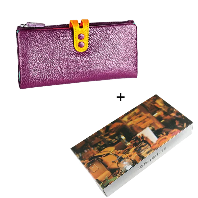 Tejesa Genuine Leather Long Clutch Ladies Purse with Zipper Pocket/ Colorful Phone Wallet