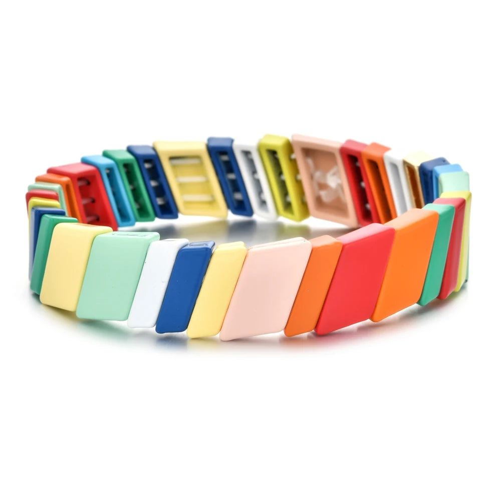 Hemasa Gold Color Enamel Rainbow Tile  Beaded Bracelet for Girls/Women