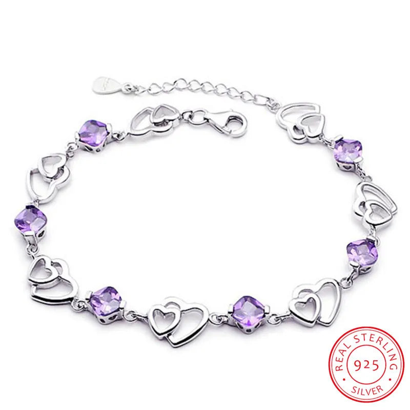 Hot Fashion 925 Sterling Silver Bracelet For Women Double Heart Zirconia Bracelet pulseira feminina Gift S-B149