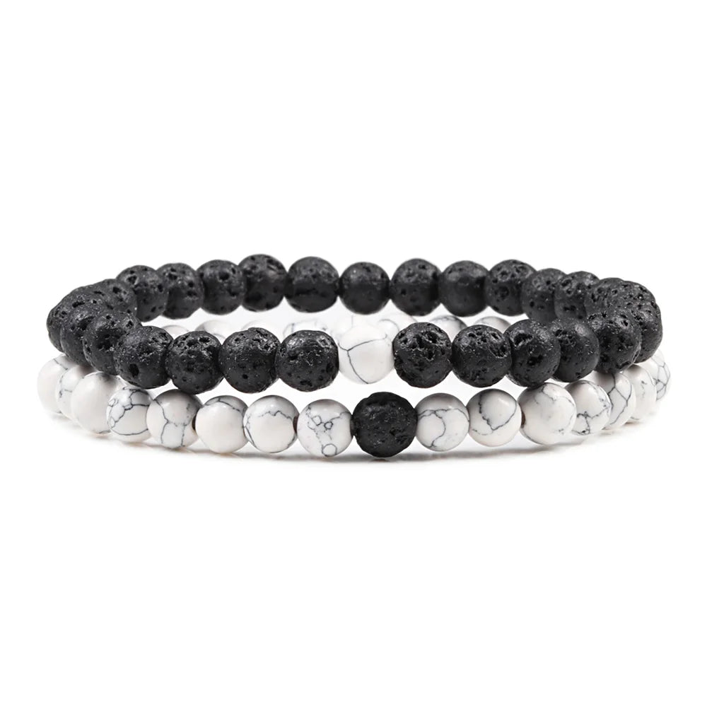 Heamsa 6mm Natural Black Matte Blue Beaded Stone Bracelets