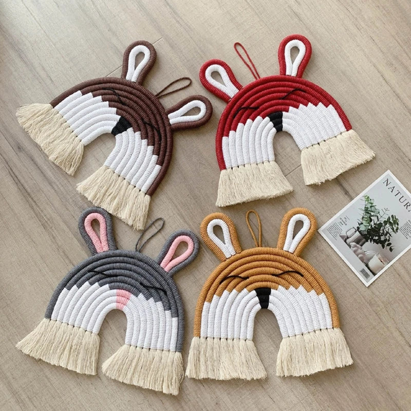 Nordic Hand-woven Macrame Tapestry Cotton Rope Animal Wall Hanging Pendant Kids Room Nursery Decoration Home Ornament