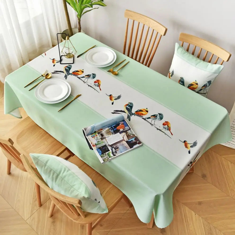 Bird Pattern Stripe Tablecloth Rectangular Kitchen Table Cloth Waterproof Oil-proof Table Cover Wedding Home Decor Outdoors Mat
