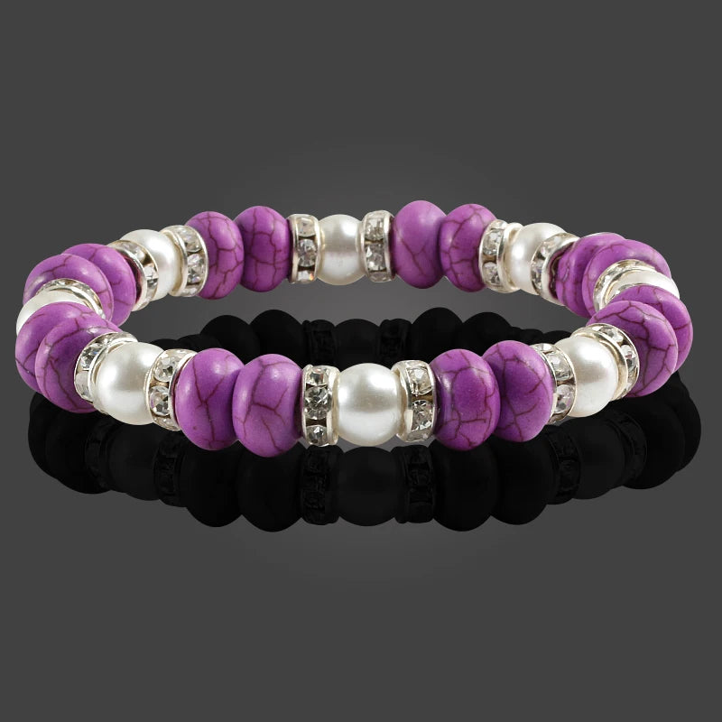 Multicolors Charm Women Beads Bracelets White Crystal Natural Stone Stretch Bracelet Pearl Yoga Jewelry Friendship Gift pulseira