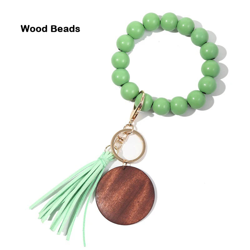 Silicone Keychain For Keys Tassel Wood Beads Bracelet Keyring For Women Accessories Multicolor Keychain Wholesale Hot Sale 2022