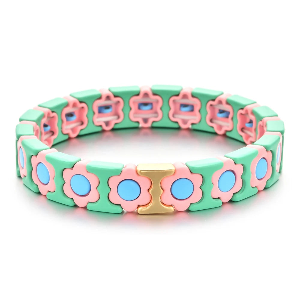 Hemasa Girls Boho Bracelets For Women /Enamel Gold Color Flowers Charm Bracelet