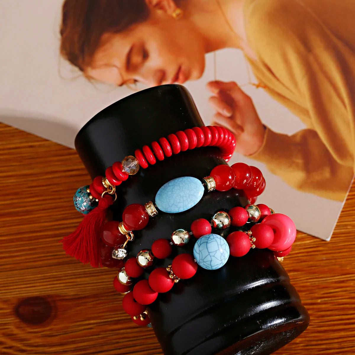 3pcs/set Bohemia Multilayer Crystal Stone Beads Tassel Charms Bracelets & Bangles Pulseras Mujer Boho Bracelet for Women Gift