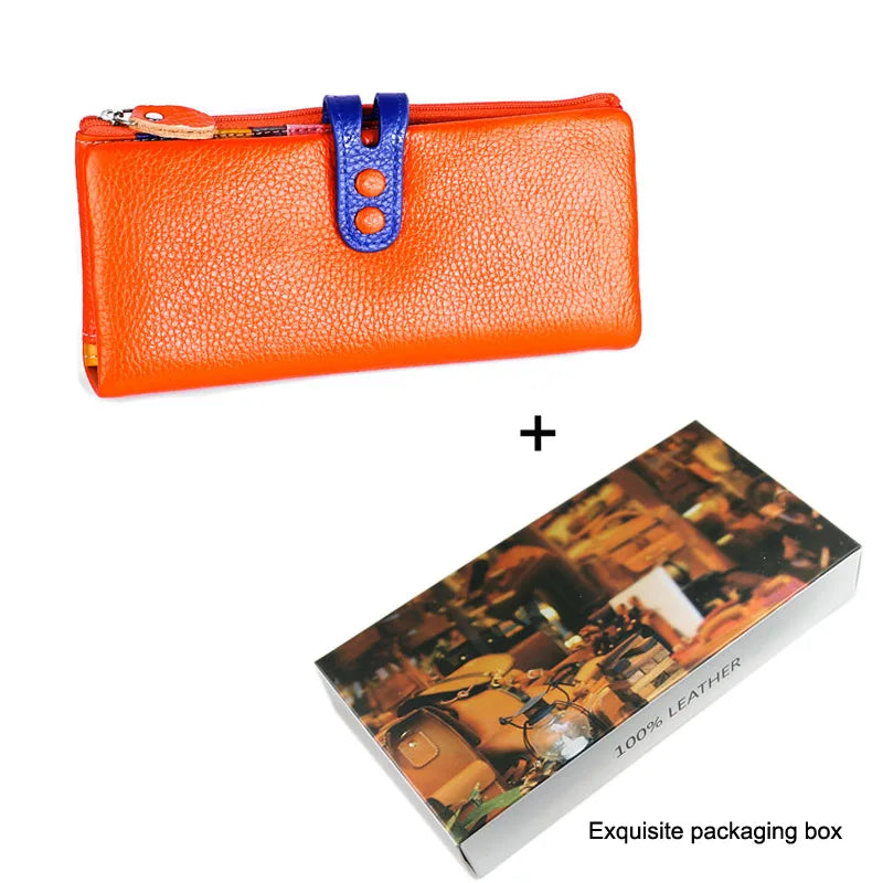 Tejesa Genuine Leather Long Clutch Ladies Purse with Zipper Pocket/ Colorful Phone Wallet