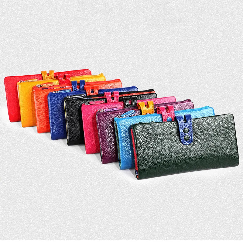 Tejesa Genuine Leather Long Clutch Ladies Purse with Zipper Pocket/ Colorful Phone Wallet