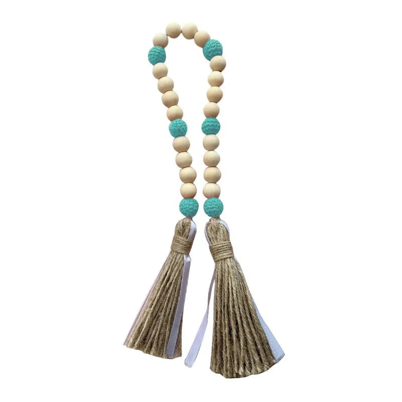 Handmade Wood Bead Garland With Jute Tassel Rustic Wooden Home Decoration Garlands For Rattan Macrame Wall Hanging Boho Gift