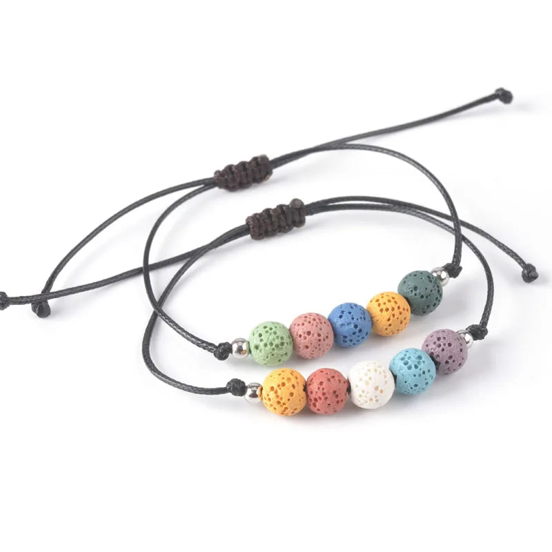 Hemasa Lava Beads Mixed colors minimalist bracelet Natural Volcanic Stone Adjustable Stretch Bracelet&Bangle Jewelry