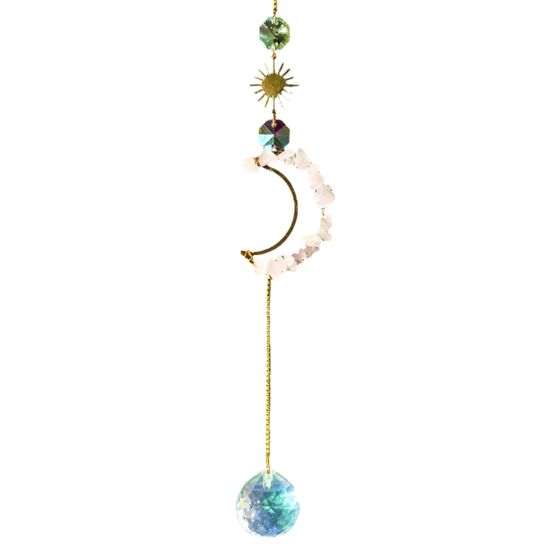 fashion jewelry crystal spiritual heal decor wind bells hanging natural mix quartz crystal crescent moon Sun catchers for gift