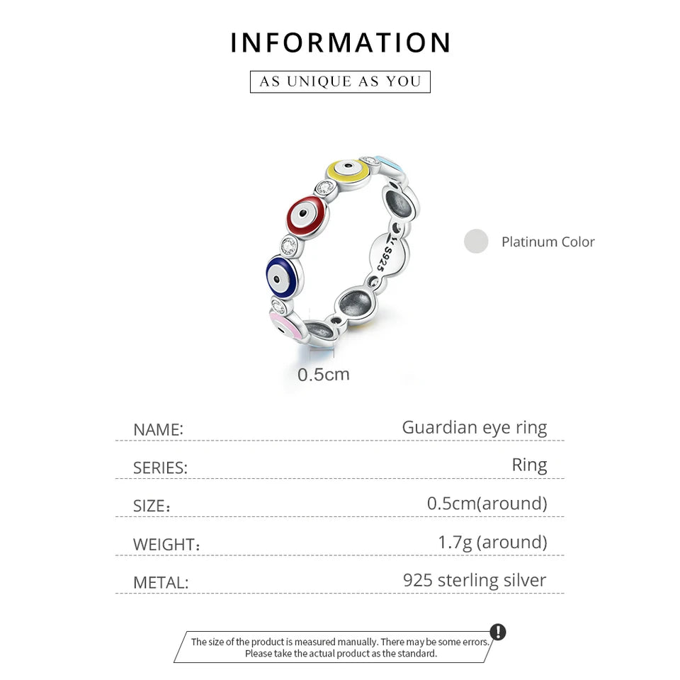 WOSTU 925 Sterling Silver Guardian Eye Ring Colorful Enamel Finger Ring For Women Fashion Silver Jewelry Gift CQR742