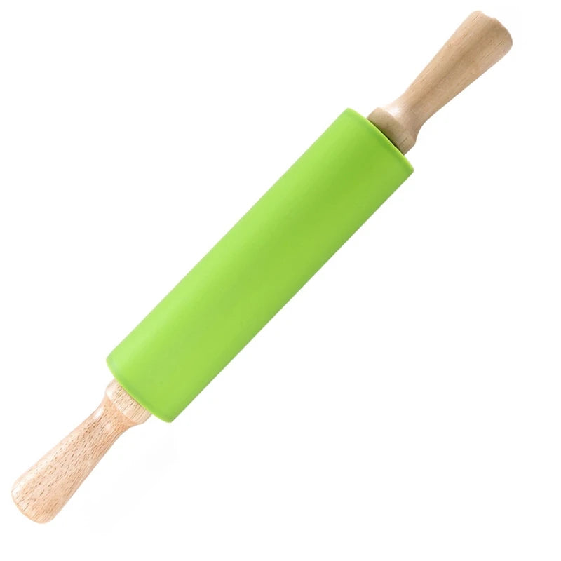 Tejesa Non-Stick Silicone Rolling Pin/ Wooden Handle Pastry Dough Flour Roller Kitchen Cooking Baking Pin