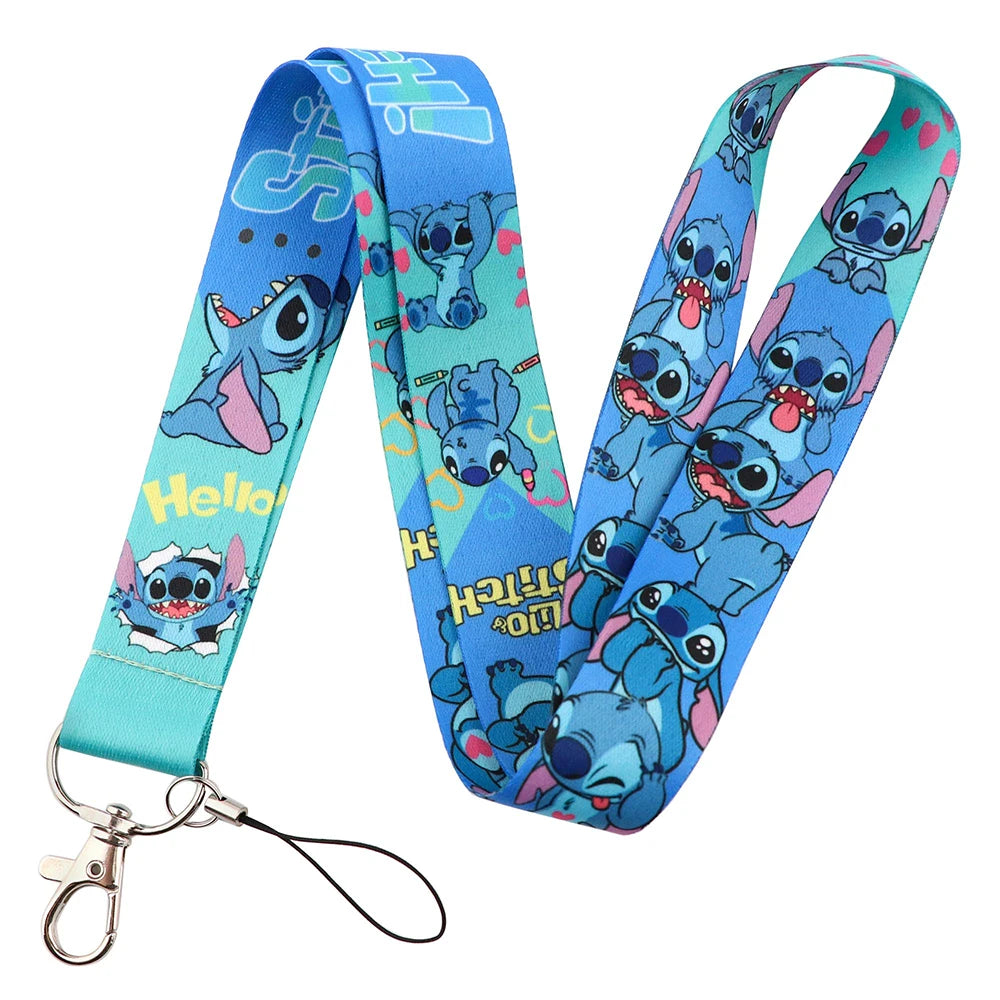 YQ774 Stitch and Pink Angel Lanyard Phone Strap for Keys ID Badge Holder Neck Strap Key Chains Cord Hang Rope Lariat Gift
