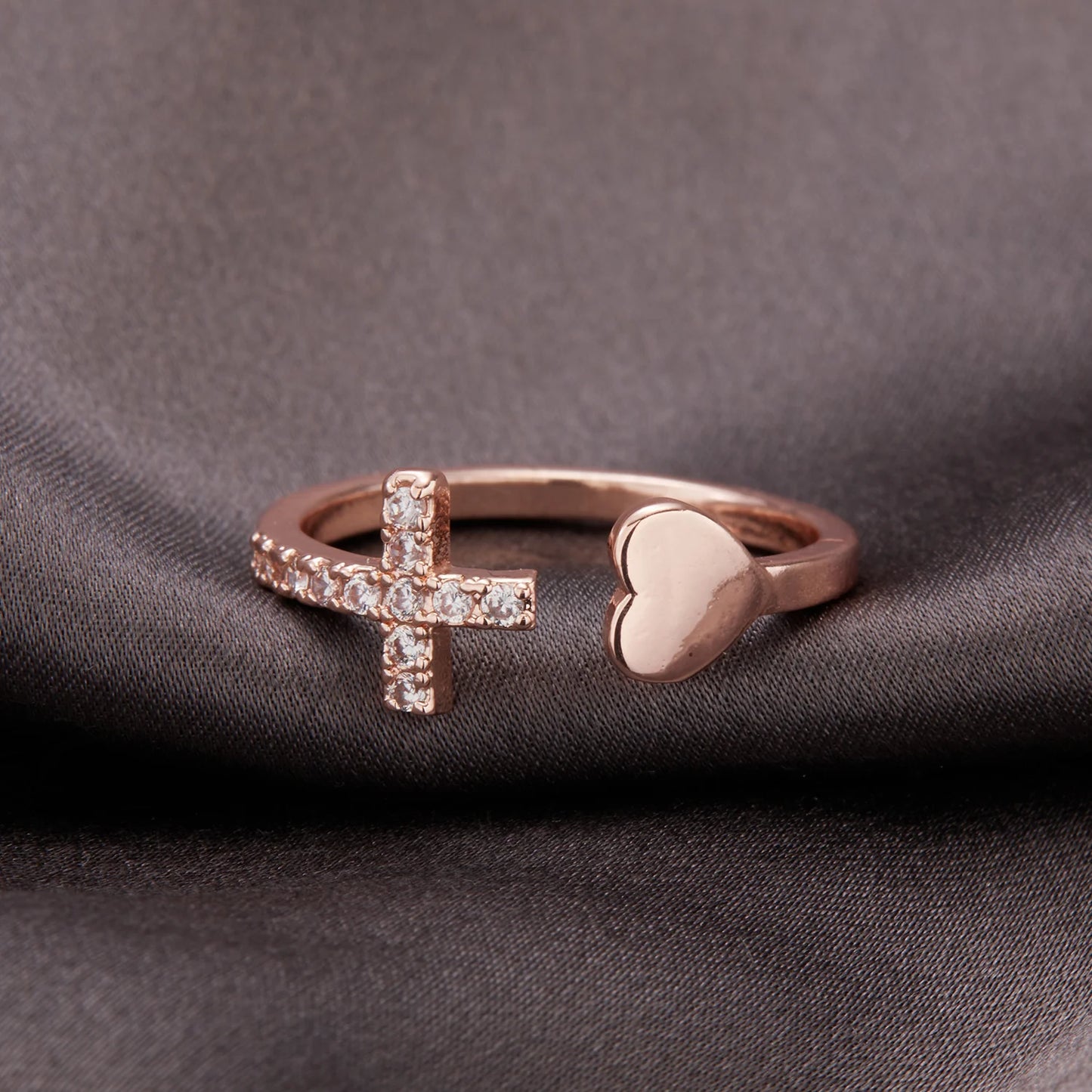 Classic Popular Zircon Cross With Heart Rings For Women New Rose Gold Color Open Adjustable Wedding Ring Dropshipping