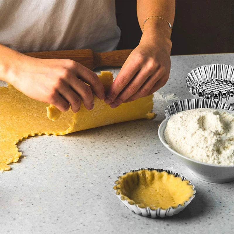 Tejesa 5/10Pcs Nonstick Ripple Egg Tart Mold Flower Shape Reusable Stainless Steel Cupcake Muffin Cake Mold Baking Cup Tartlets Pan