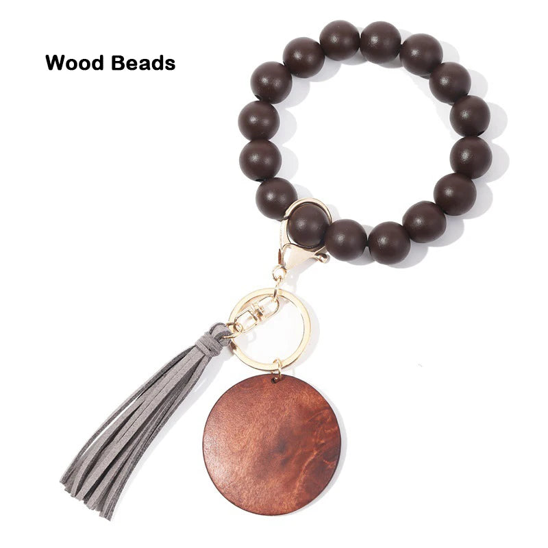 Silicone Keychain For Keys Tassel Wood Beads Bracelet Keyring For Women Accessories Multicolor Keychain Wholesale Hot Sale 2022
