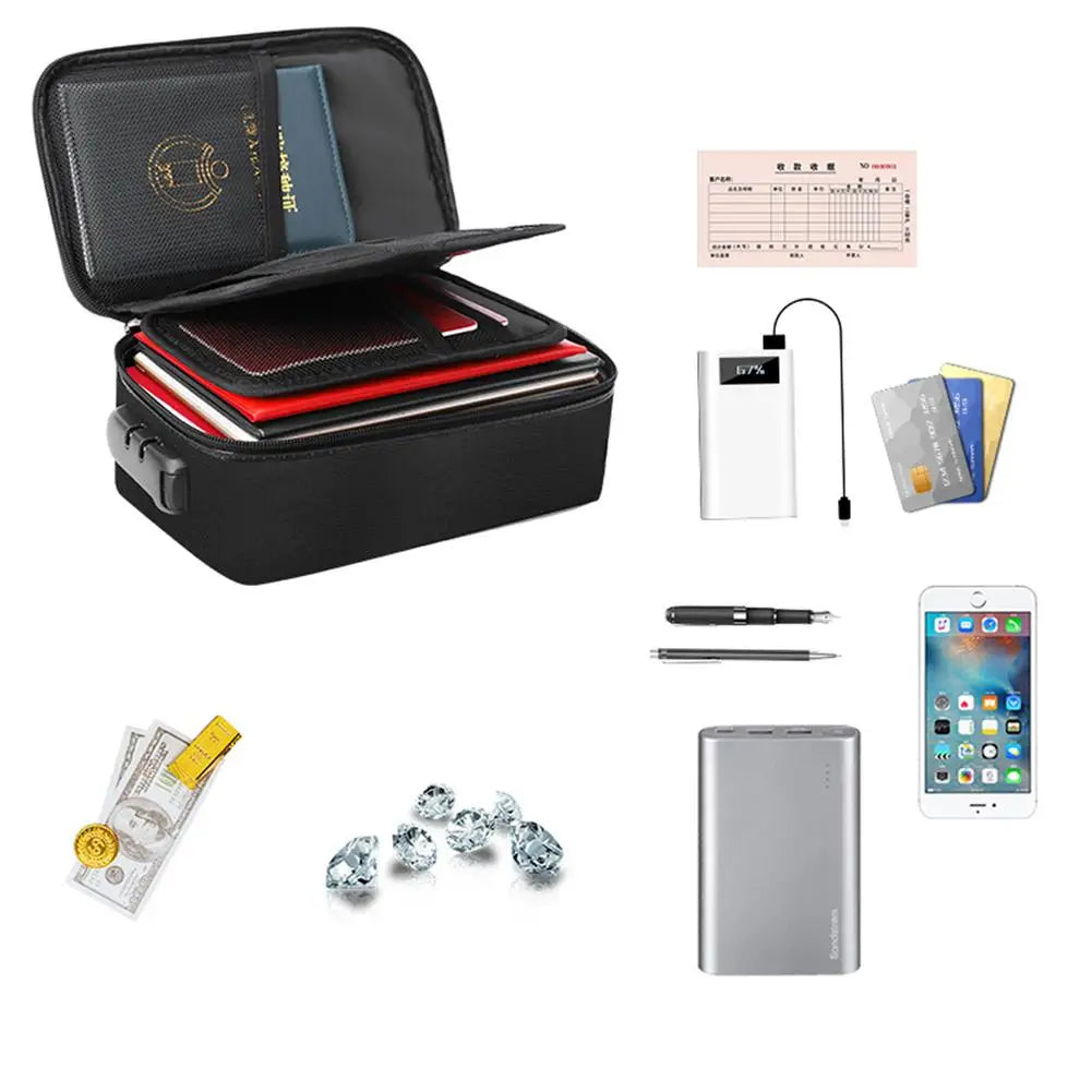 Hemasa Fireproof Document Storage Bag With Lock Waterproof 3-layer File Safe Tickets Certificate Passport Briefcase Organizers