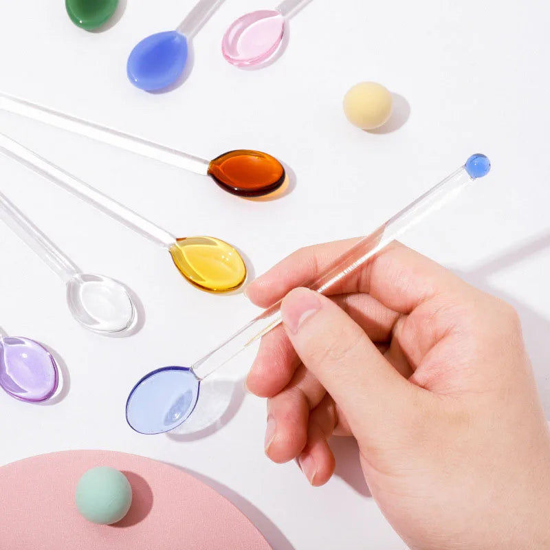 1pc Glass Dinnerware Spoon Tea Dessert Coffee Ice Cream Accessories Bar Tools New Long Handle Kitchen Accessories New