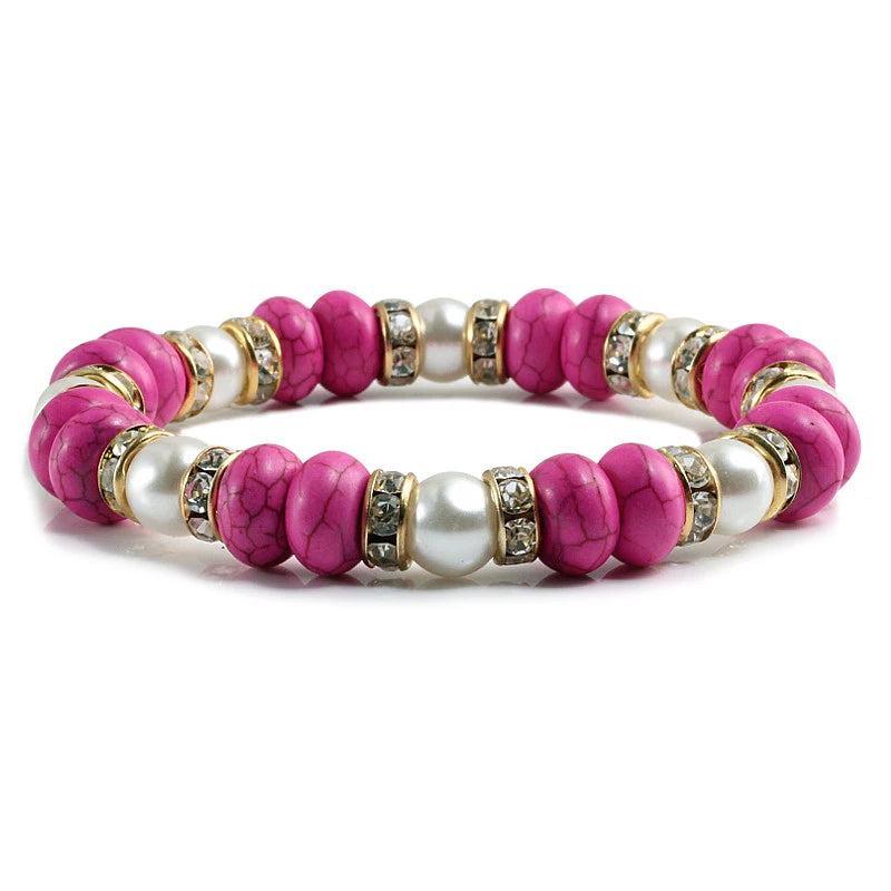 Multicolors Charm Women Beads Bracelets White Crystal Natural Stone Stretch Bracelet Pearl Yoga Jewelry Friendship Gift pulseira