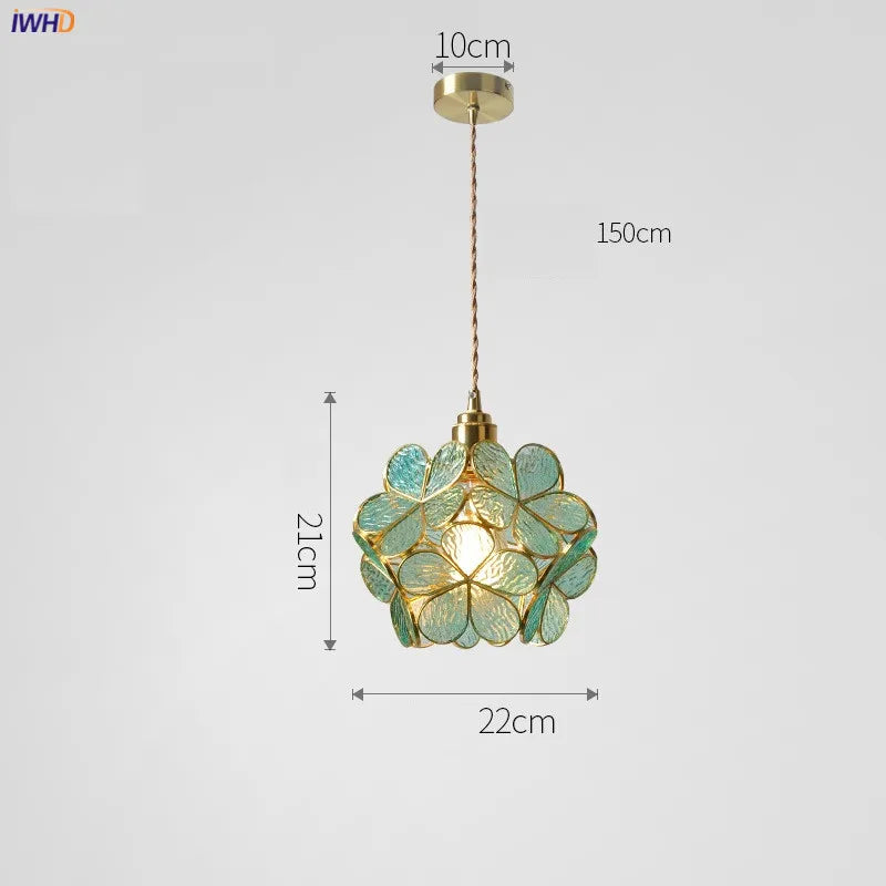 IWHD Nordic Flower Copper Pendant Lighting Fixtures Bedroom Dinning Living Room Glass LED Pendant Light Fixtures Luminaria