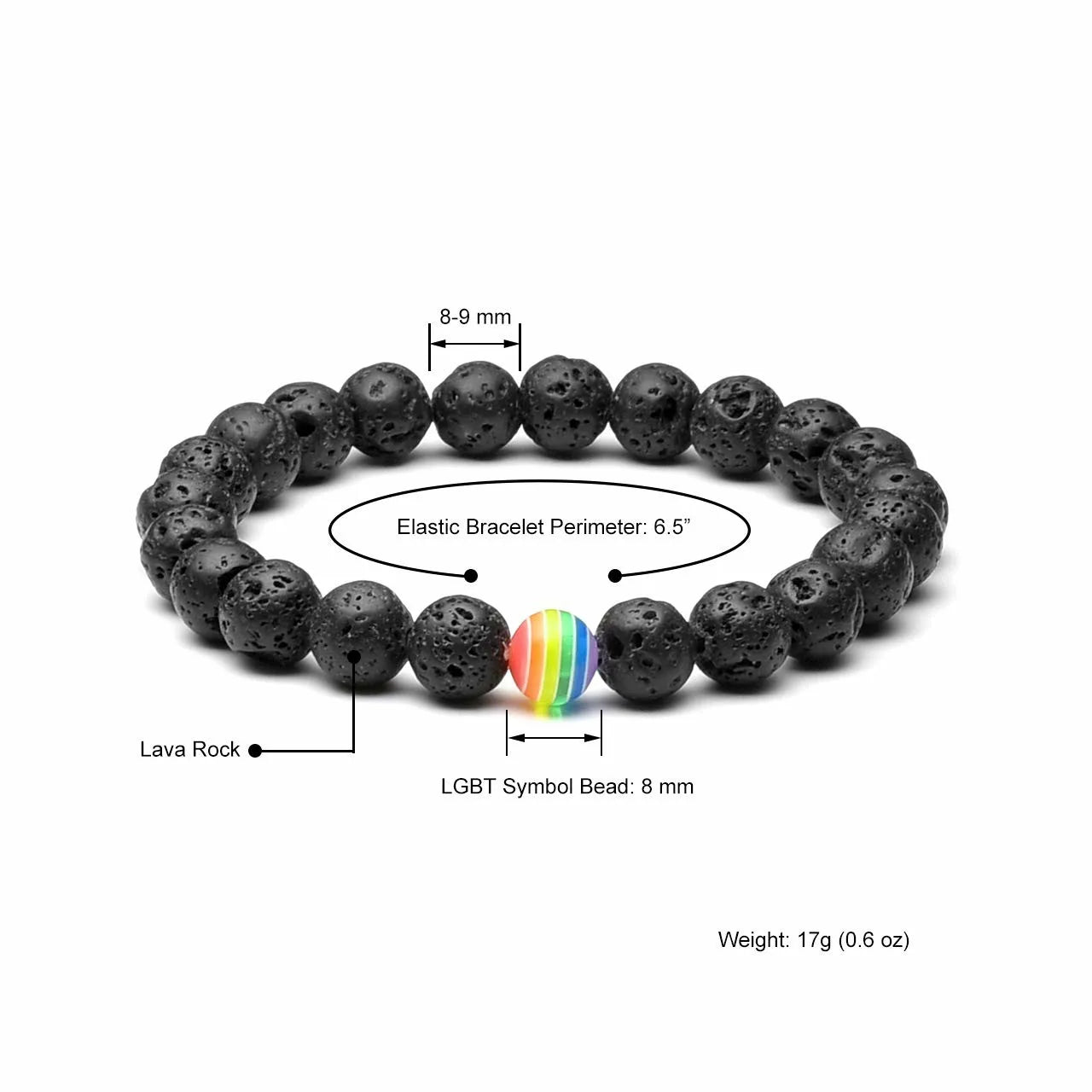 LGBT Relationship Bracelet Rainbow Pride 8mm White Howlite Black Lava Rock Bracelet Natural Stone Beads Oil Diffuser Bracelets