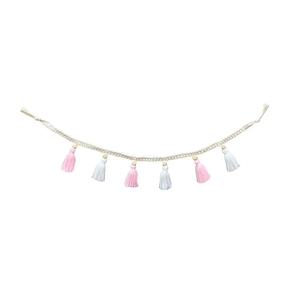 Handmade Wood Bead Garland With Jute Tassel Rustic Wooden Home Decoration Garlands For Rattan Macrame Wall Hanging Boho Gift