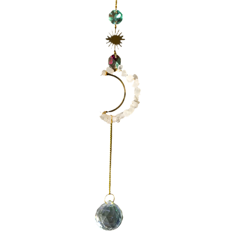 fashion jewelry crystal spiritual heal decor wind bells hanging natural mix quartz crystal crescent moon Sun catchers for gift