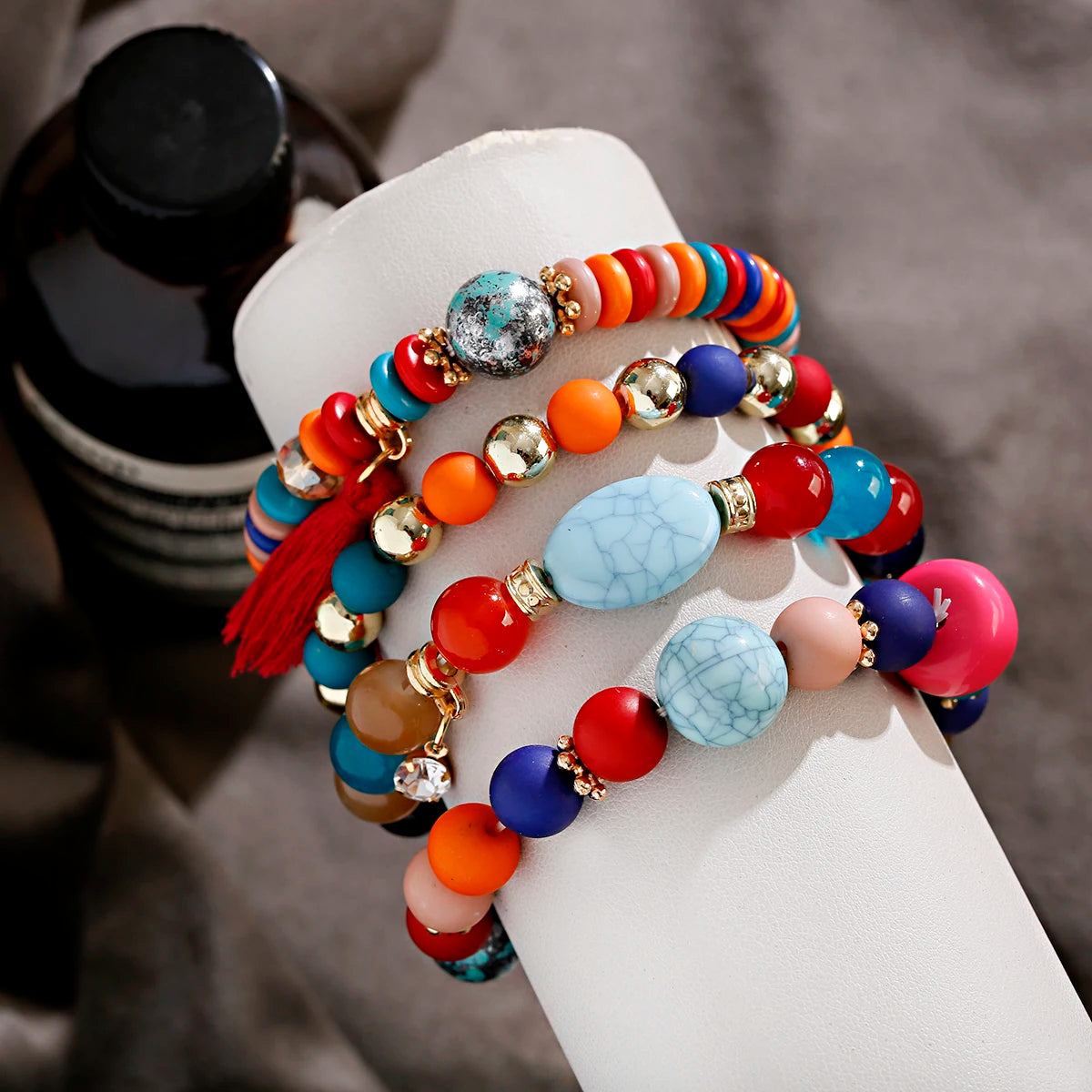 3pcs/set Bohemia Multilayer Crystal Stone Beads Tassel Charms Bracelets & Bangles Pulseras Mujer Boho Bracelet for Women Gift