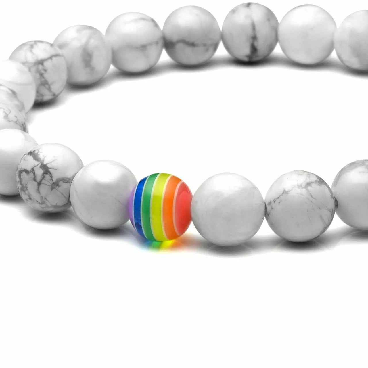 LGBT Relationship Bracelet Rainbow Pride 8mm White Howlite Black Lava Rock Bracelet Natural Stone Beads Oil Diffuser Bracelets