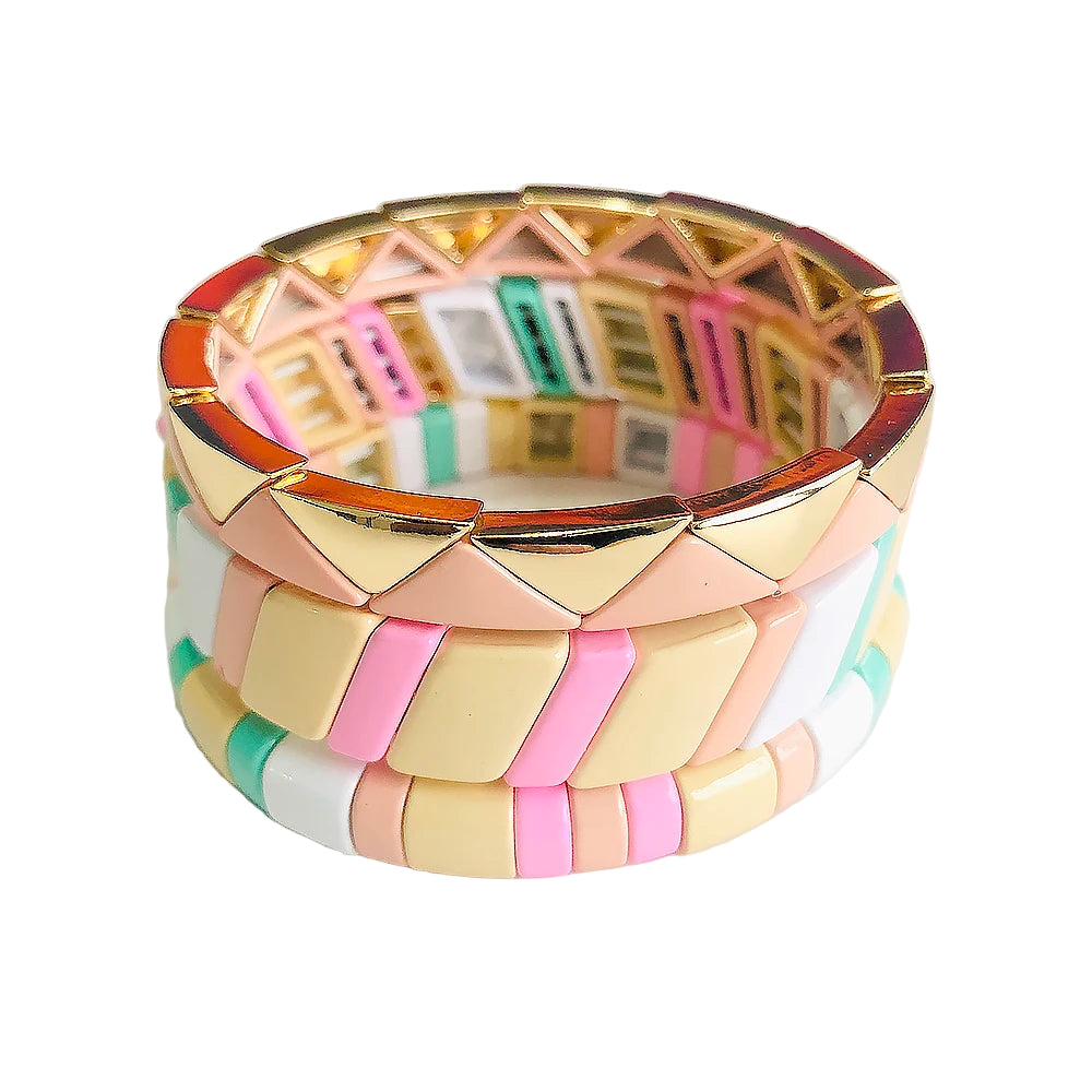 Hemasa  Pink Rainbow Enamel Tile Beaded Bracelets  for women/Girls