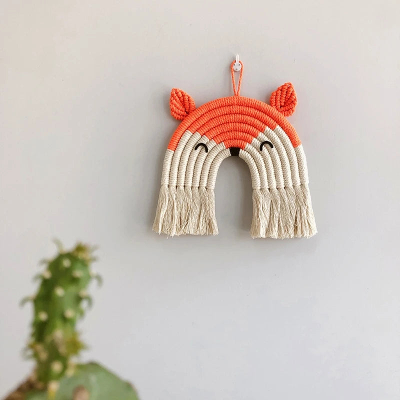 Nordic Hand-woven Macrame Tapestry Cotton Rope Animal Wall Hanging Pendant Kids Room Nursery Decoration Home Ornament